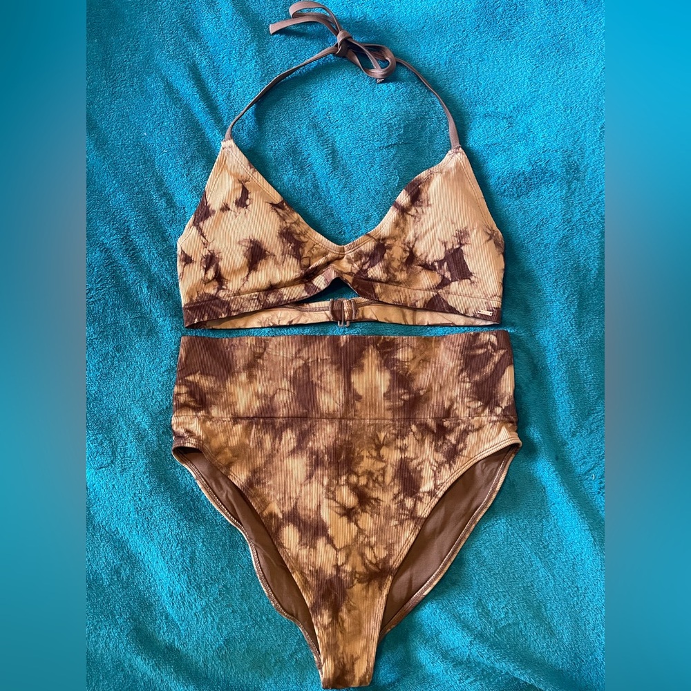 Brown Tie-Dye Victoria Secret PINK Bikini Set with tummy control.
